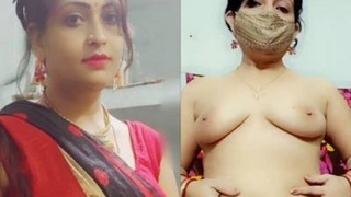 Deepika Bhabhi's solo masturbation session in black saree and pink panties