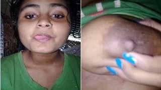 Horny Indian woman flaunts her big boobs and dripping pussy