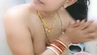 Khushbu Bhabhi's solo nude selfie in the bathroom