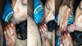 A wife who recently got married performs oral sex on her husband