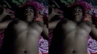 Exclusive Tamil girl with big breasts records her boyfriend's penis