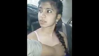 Desi college girl gives a blowjob to her black lover in a car