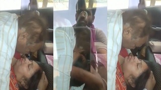 Senior couple having sex in the backseat of a vehicle