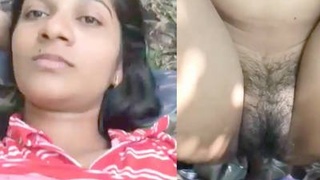Cute Indian girl masturbates and performs oral sex outdoors
