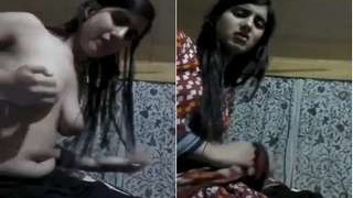 Adorable Indian girl flaunts her breasts on video call