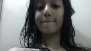 Desi girl in the bathroom gets naughty and wild