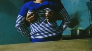 Tamil lady shows off her boobs in a blue shirt