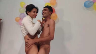 Cute Indian girl gives a blowjob and gets fucked in doggy style by two boys