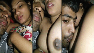 Petite Indian teen enjoys boob play and nipple suck