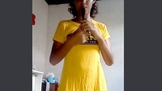 Cute young boy pleasures himself in front of camera