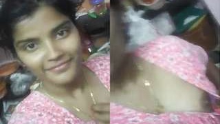 Exclusive video of a cute Indian girl showing her breasts to her lover