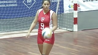 Volleyball match between Chile and Argentina with an Argentinian player